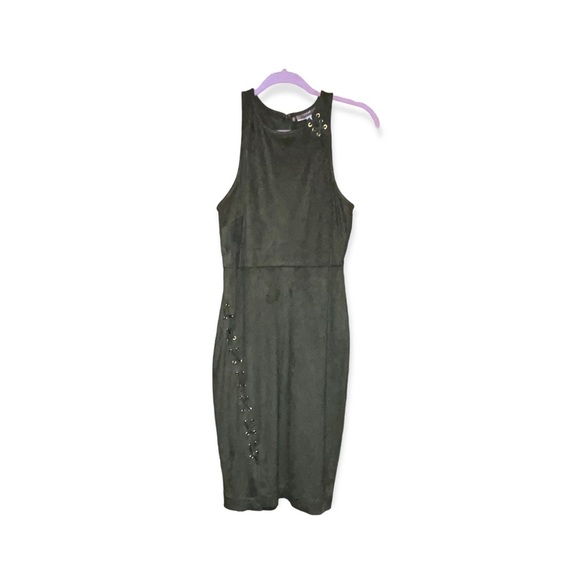 JENNIFER LOPEZ Olive Green Faux Suede Sleeveless Midi Sheath Dress 6 - Picture 1 of 8